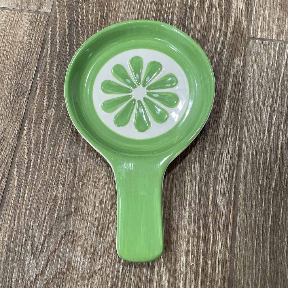 LIME Citrus Spoon Rest Serve Dish Bar Large 9x6 Bright Ceramic By B Harbor NEW
